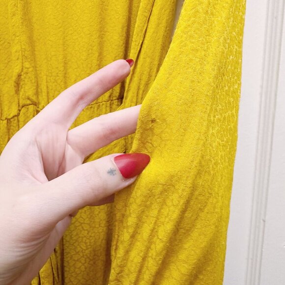 Zara Boho Maxi Dress Mustard Yellow Midi Long Sleeves - Picture 3 of 5
